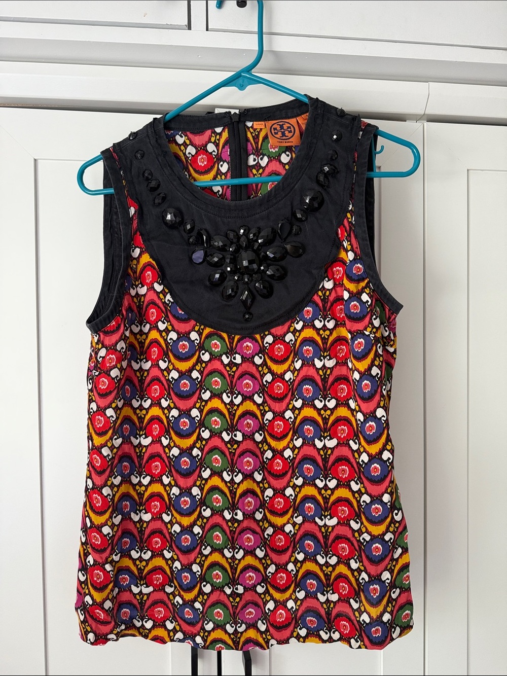 Tory Burch Silk Multicolor Beaded Sleeveless Top